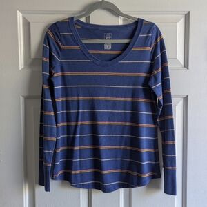 Mossimo Supply Co. Long Sleeve Tee, Blue With Multi Stripes, Size Large